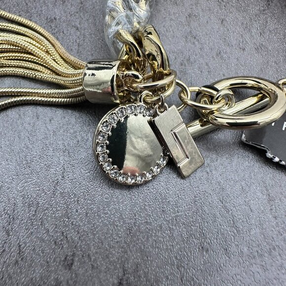 The Limited Gold Tone Thick Chunky Chain Link Toggle Tassel Charm Cuff Bracelet - Picture 6 of 12